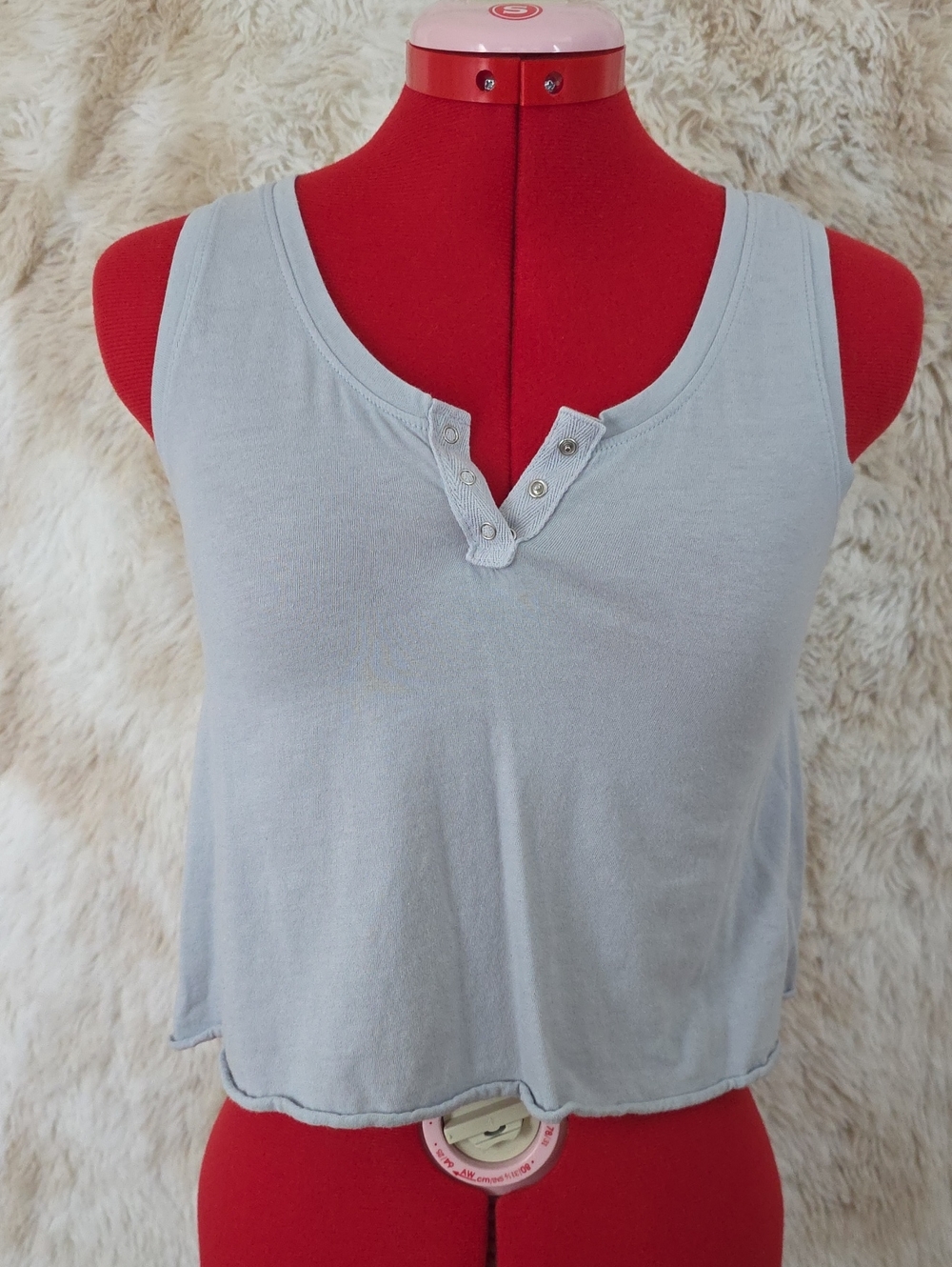 R+D Gray Cropped Henley Tank Top Snap Front Sleeveless Women's Large 12-14